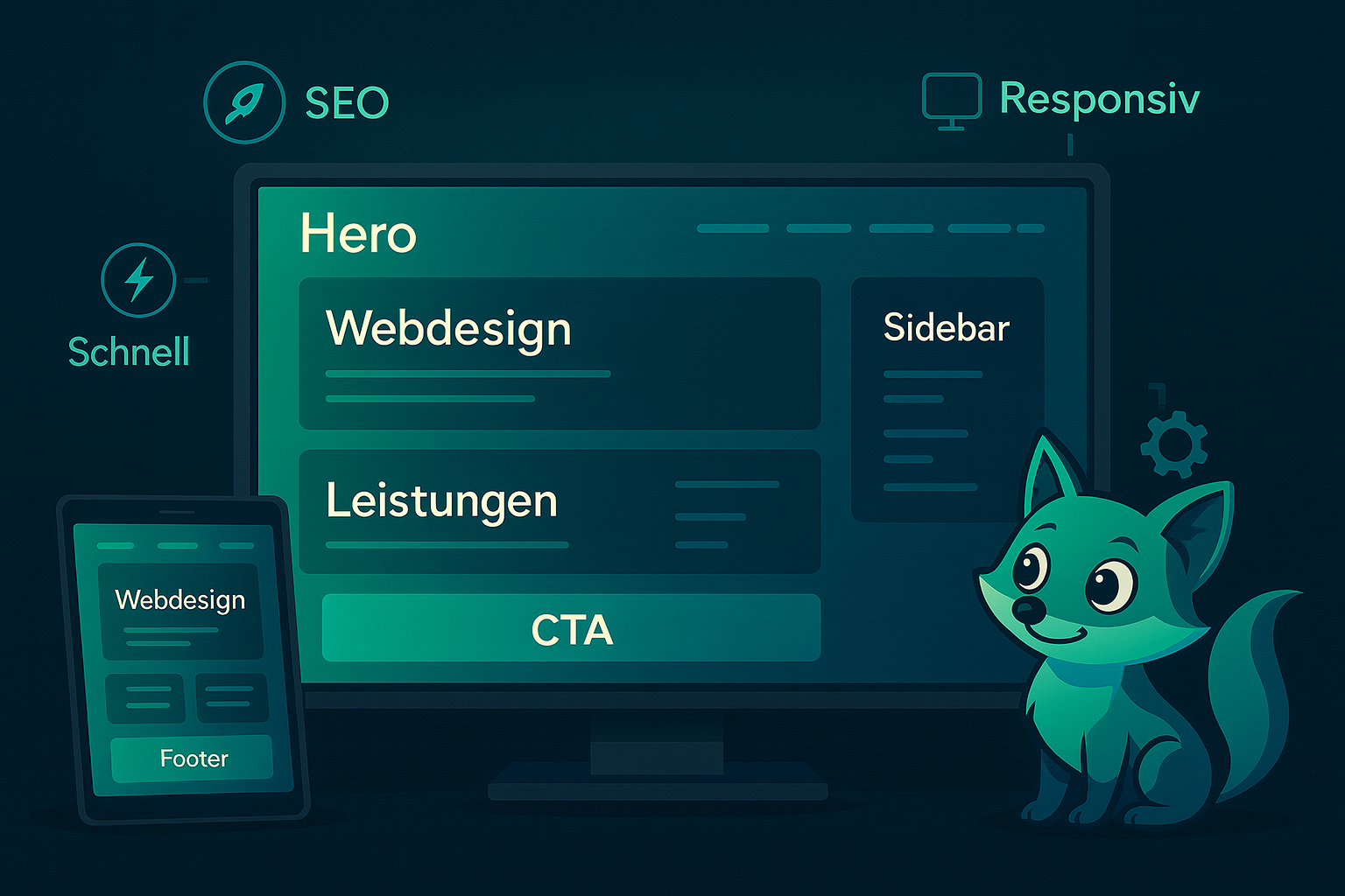 Webdesign-Konzepte mit neugierigem Fuchs